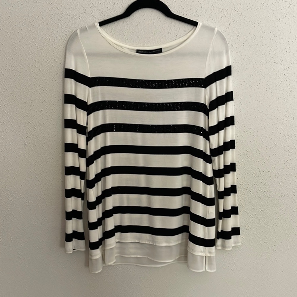 Long sleeve black and white striped shirt. White House Black Market